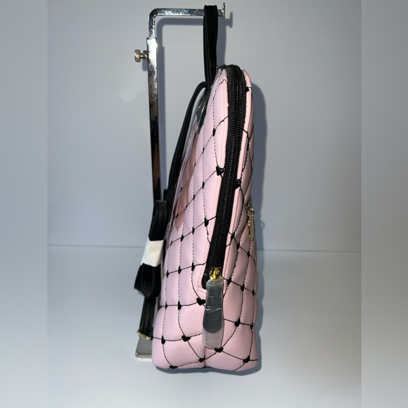 NWT Luv Betsey by Betsey Johnson Pink Quilted Backpack with Black Hearts - Picture 3 of 12